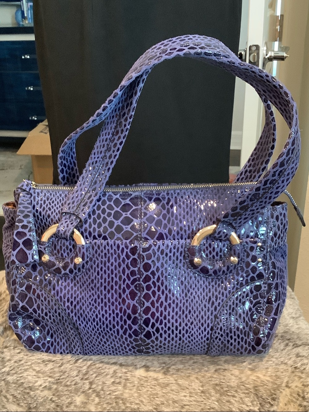 Blue leather Snakeskin Shoulder Bag